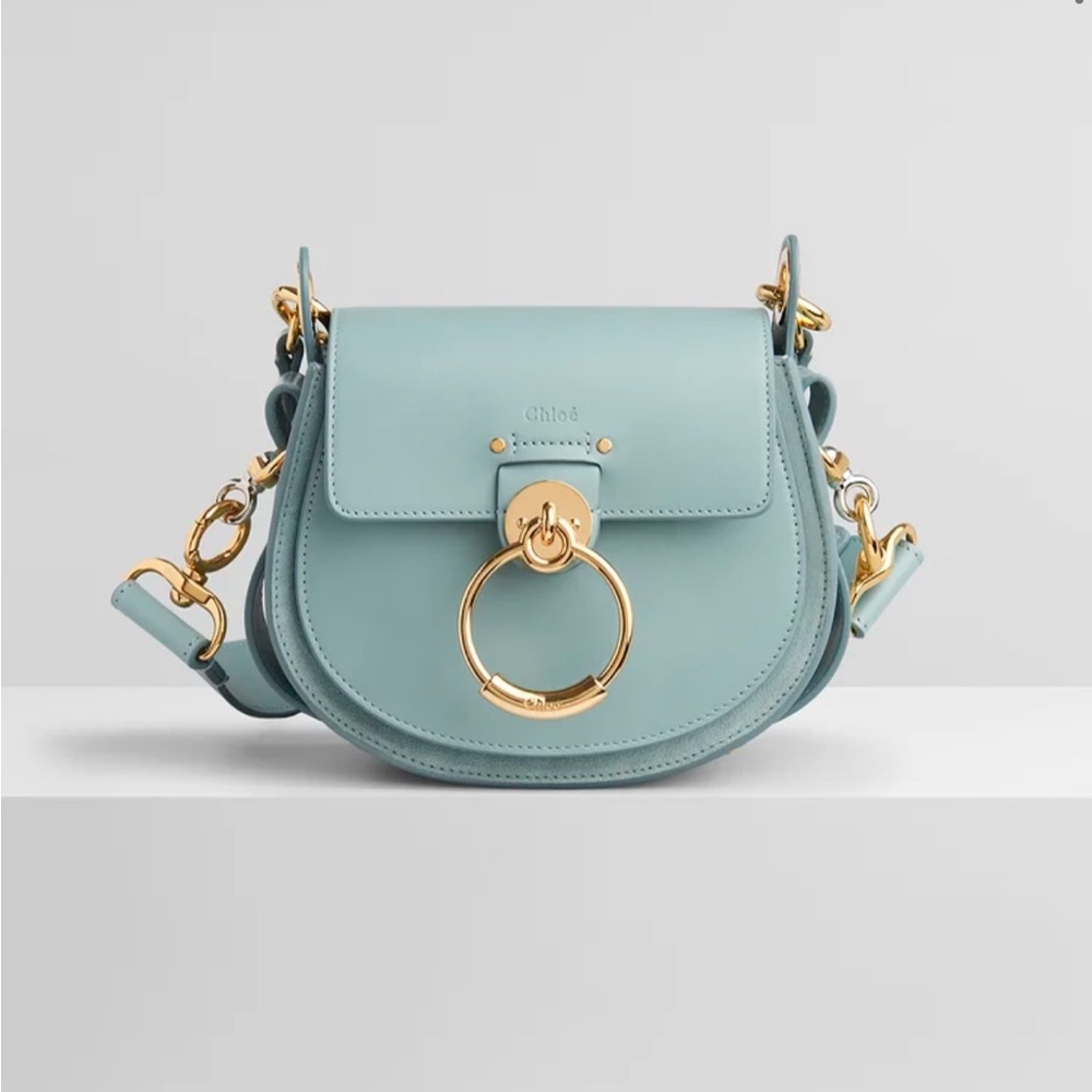 RARE Chloe Tess Small Faded Blue Leather & Suede Crossbody Designer Bag Luxury